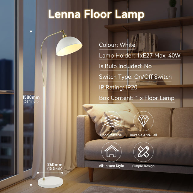 Lenna Floor Lamp White Black Modern Indoor Lighting 150cm.