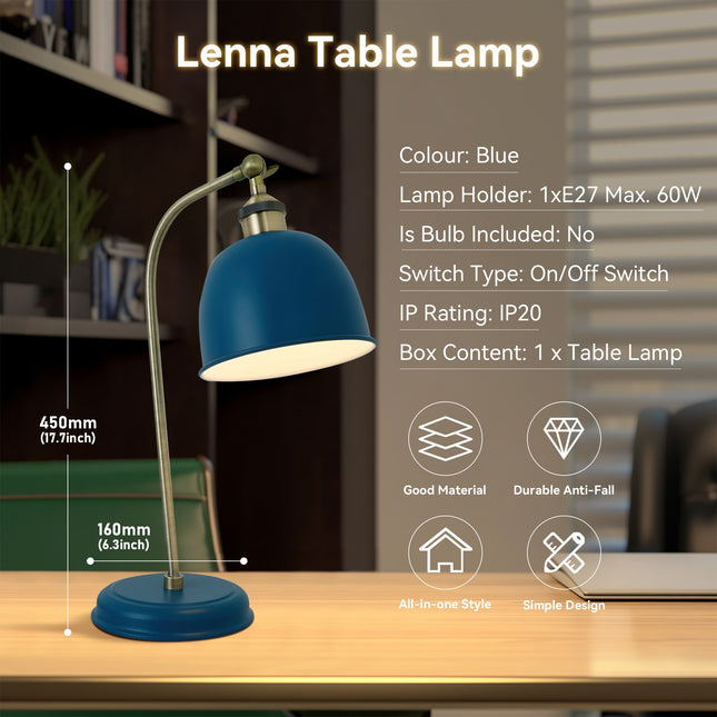 Lenna Table Lamp Copper White Red Blue Antique Brass Black Modern Indoor Light