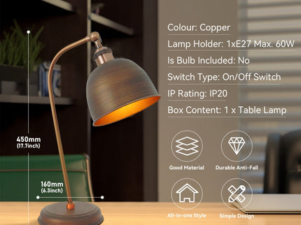Lenna Table Lamp Copper White Red Blue Antique Brass Black Modern Indoor Light.