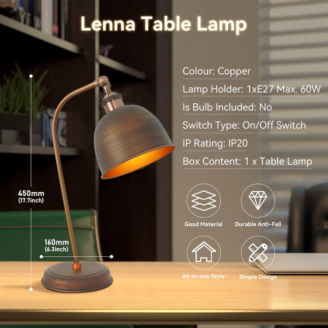 Lenna Table Lamp Copper White Red Blue Antique Brass Black Modern Indoor Light.