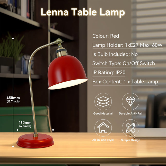 Lenna Table Lamp Copper White Red Blue Antique Brass Black Modern Indoor Light