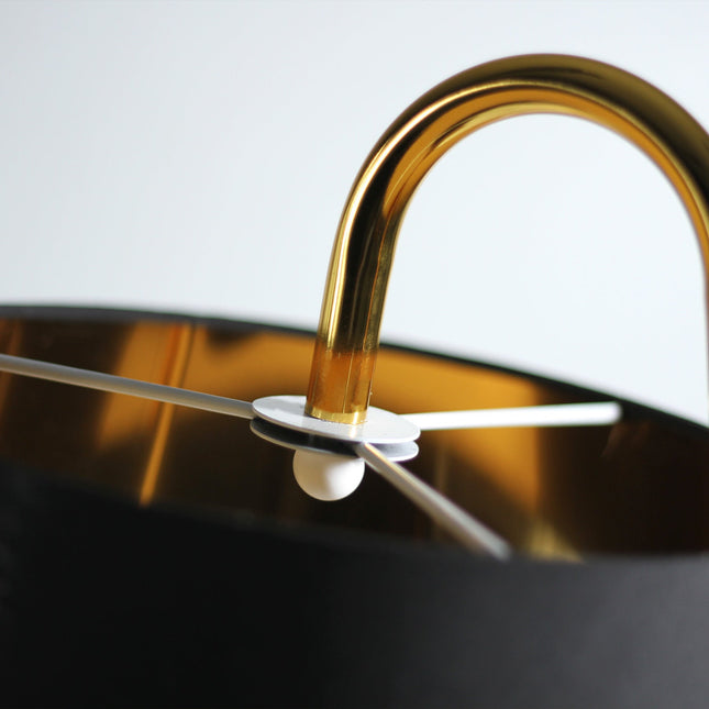 Rieka Floor Lamp with Marble Base and Black Linen Shade.