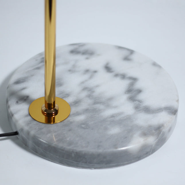 Rieka Floor Lamp with Marble Base and Black Linen Shade.