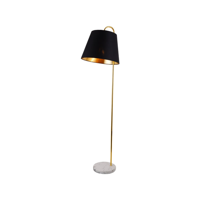 Rieka Floor Lamp with Marble Base and Black Linen Shade.