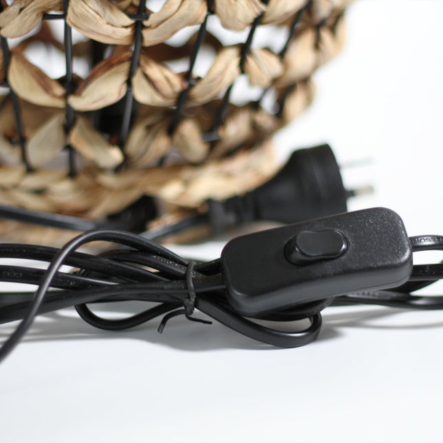 Alyn Table Lamp Small Natural Water Hyacinth and Black Metal.