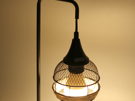 Kasanita Table Lamp with Natural Timber Base and Artistic Shade.