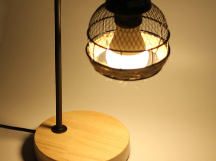 Kasanita Table Lamp with Natural Timber Base and Artistic Shade.