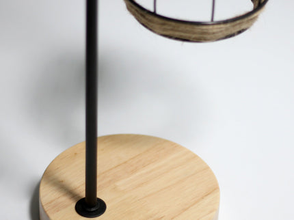 Kasanita Table Lamp with Natural Timber Base and Artistic Shade.