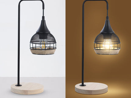Kasanita Table Lamp with Natural Timber Base and Artistic Shade.