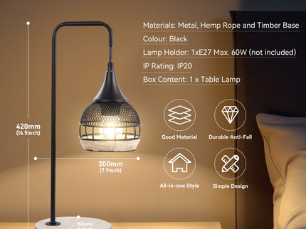 Kasanita Table Lamp with Natural Timber Base and Artistic Shade.