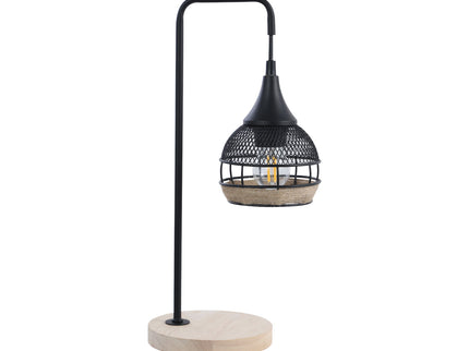 Kasanita Table Lamp with Natural Timber Base and Artistic Shade.