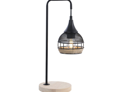 Kasanita Table Lamp with Natural Timber Base and Artistic Shade.
