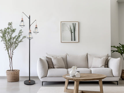 Zehra Floor Lamp with Brass Accents Vintage Style Indoor Lighting.