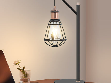 Zehra Table Lamp with Vintage Brass Globe and Black Metal Base.