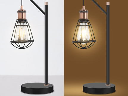 Zehra Table Lamp with Vintage Brass Globe and Black Metal Base.