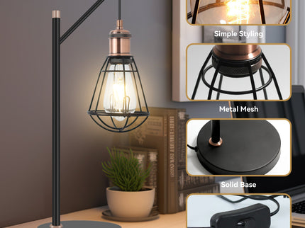 Zehra Table Lamp with Vintage Brass Globe and Black Metal Base.