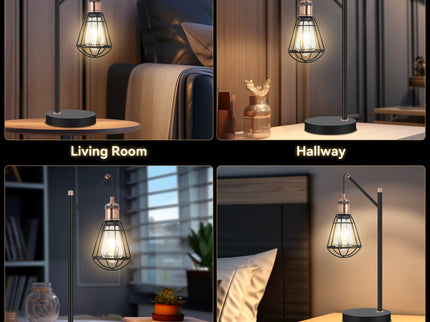 Zehra Table Lamp with Vintage Brass Globe and Black Metal Base.