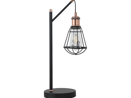 Zehra Table Lamp with Vintage Brass Globe and Black Metal Base.