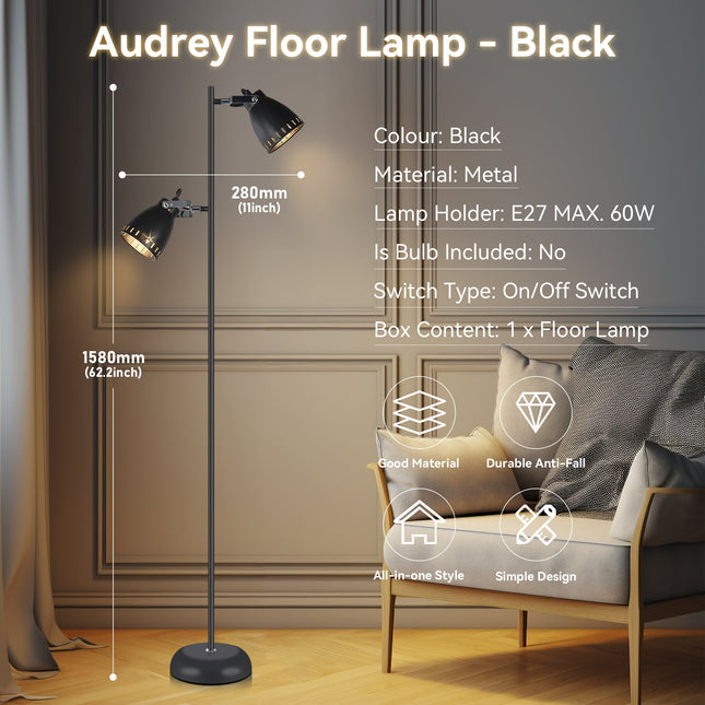 Audrey Floor Lamp Black White Modern Adjustable Standing Light.