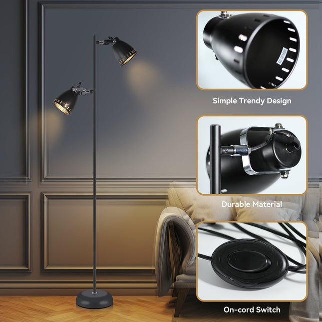 Audrey Floor Lamp Black White Modern Adjustable Standing Light.
