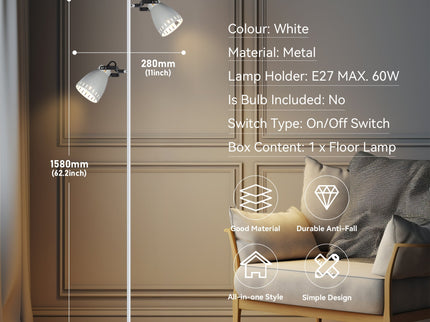 Audrey Floor Lamp Black White Modern Adjustable Standing Light.