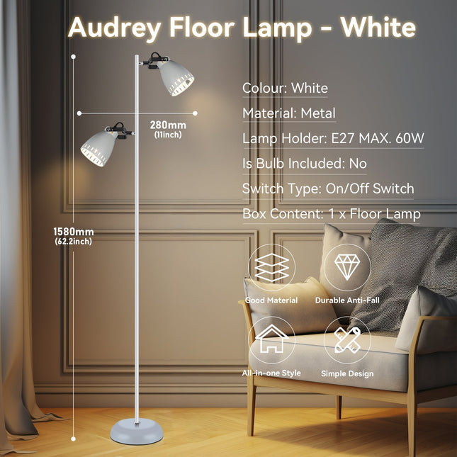 Audrey Floor Lamp Black White Modern Adjustable Standing Light.