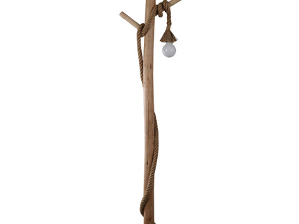 Lea Floor Lamp with Natural Timber and Black Metal Base.