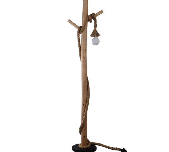 Lea Floor Lamp with Natural Timber and Black Metal Base.