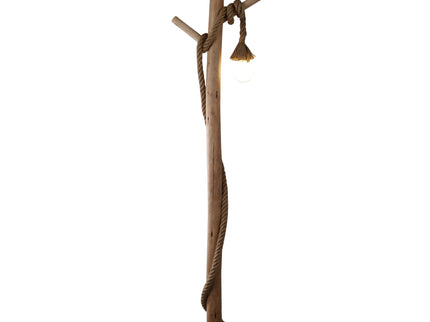 Lea Floor Lamp with Natural Timber and Black Metal Base.