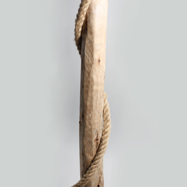 Lea Floor Lamp with Natural Timber and Black Metal Base.