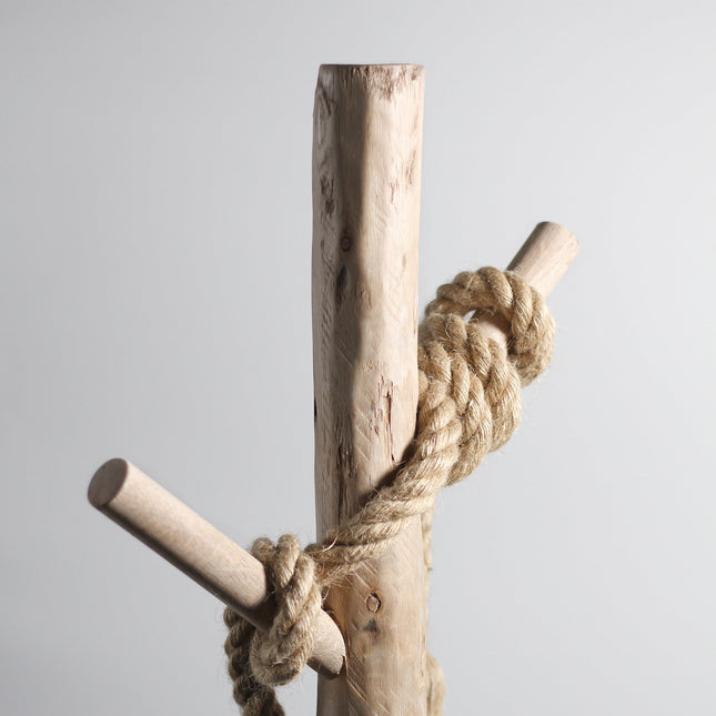 Lea Floor Lamp with Natural Timber and Black Metal Base.