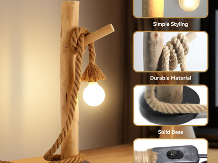 Lea Table Lamp Rustic Wooden Modern Desk Light Accent Lamp.