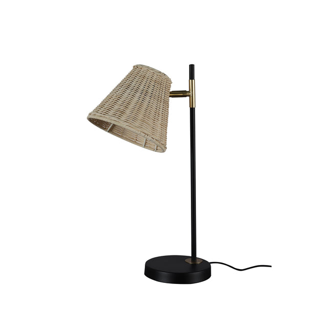 Yvette Rattan Table Lamp with Natural Woven Shade for Home Decor.