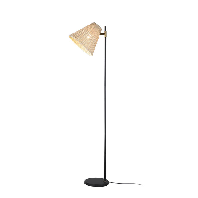 Yvette Rattan Floor Lamp with Woven Shade and Adjustable Height.