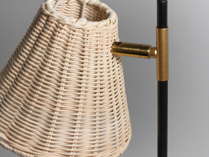 Yvette Rattan Floor Lamp with Woven Shade and Adjustable Height.