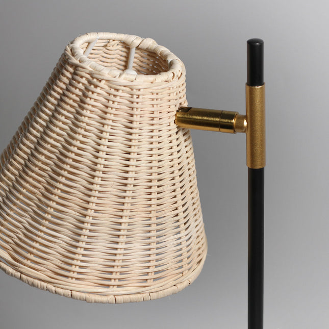 Yvette Rattan Floor Lamp with Woven Shade and Adjustable Height.