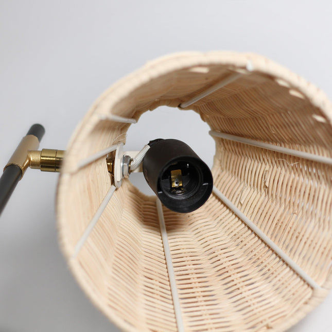 Yvette Rattan Floor Lamp with Woven Shade and Adjustable Height.