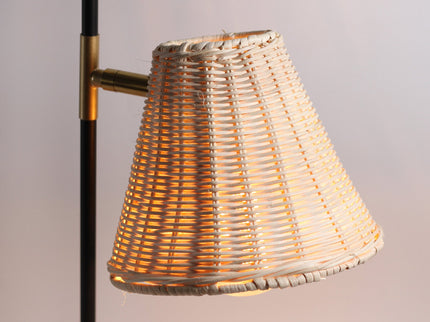 Yvette Rattan Floor Lamp with Woven Shade and Adjustable Height.
