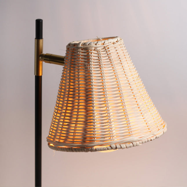 Yvette Rattan Floor Lamp with Woven Shade and Adjustable Height.