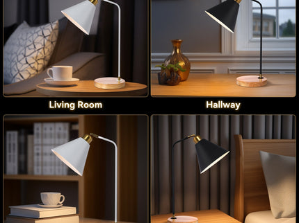 Aimee Table Lamp Black White Modern Desk and Bedside Light.