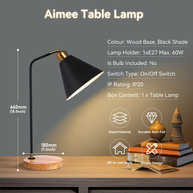 Aimee Table Lamp Black White Modern Desk and Bedside Light.
