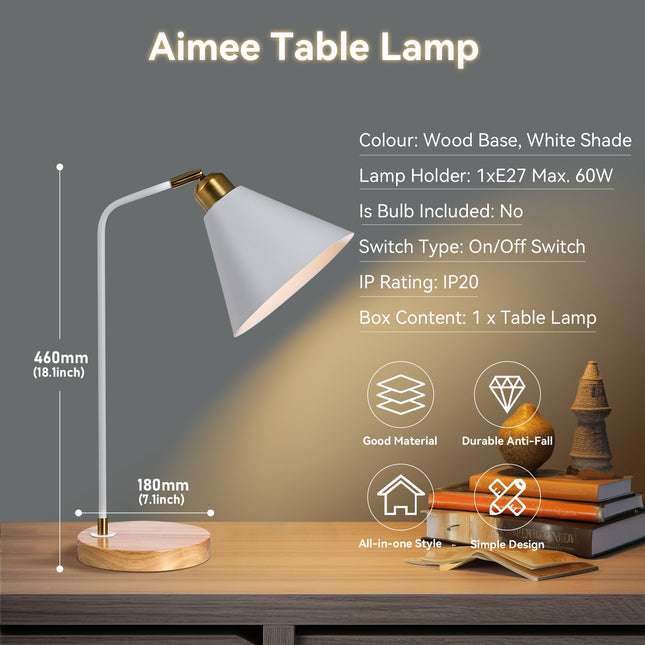 Aimee Table Lamp Black White Modern Desk and Bedside Light.