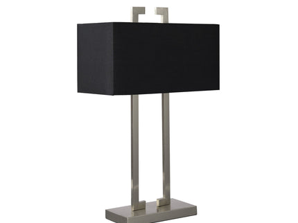 April Table Lamp with Black Fabric Shade and Chrome Stand.
