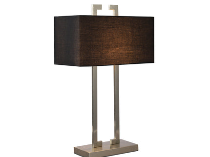 April Table Lamp with Black Fabric Shade and Chrome Stand.