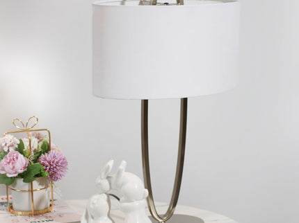 Denise Table Lamp Gold Satin Modern Ovoid Design for Living Room.