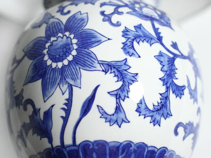 Anthea Table Lamp with Blue and White Ceramic Floral Design.