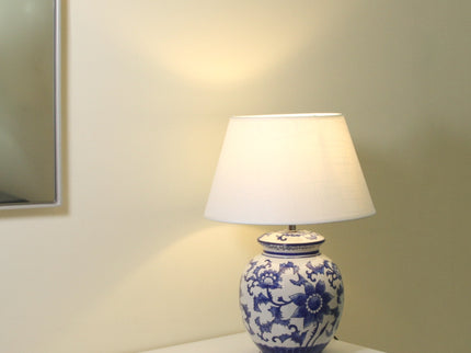 Anthea Table Lamp with Blue and White Ceramic Floral Design.