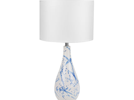 Ashleigh Table Lamp with Blue Ink Splash Ceramic Base and Linen Shade.