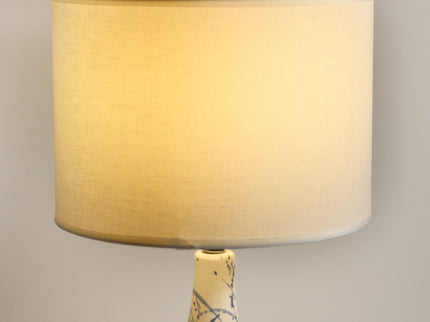 Ashleigh Table Lamp with Blue Ink Splash Ceramic Base and Linen Shade.