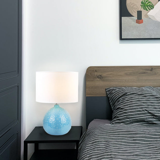Boden Ceramic Table Lamp White Blue Stylish Modern Decor.